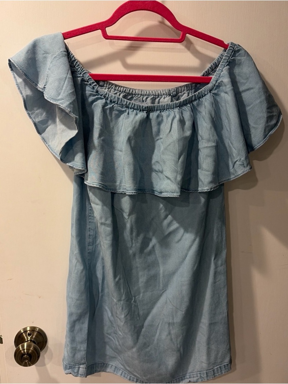 Cooperative XS Light Blue Off-Shoulder Ruffle Dress